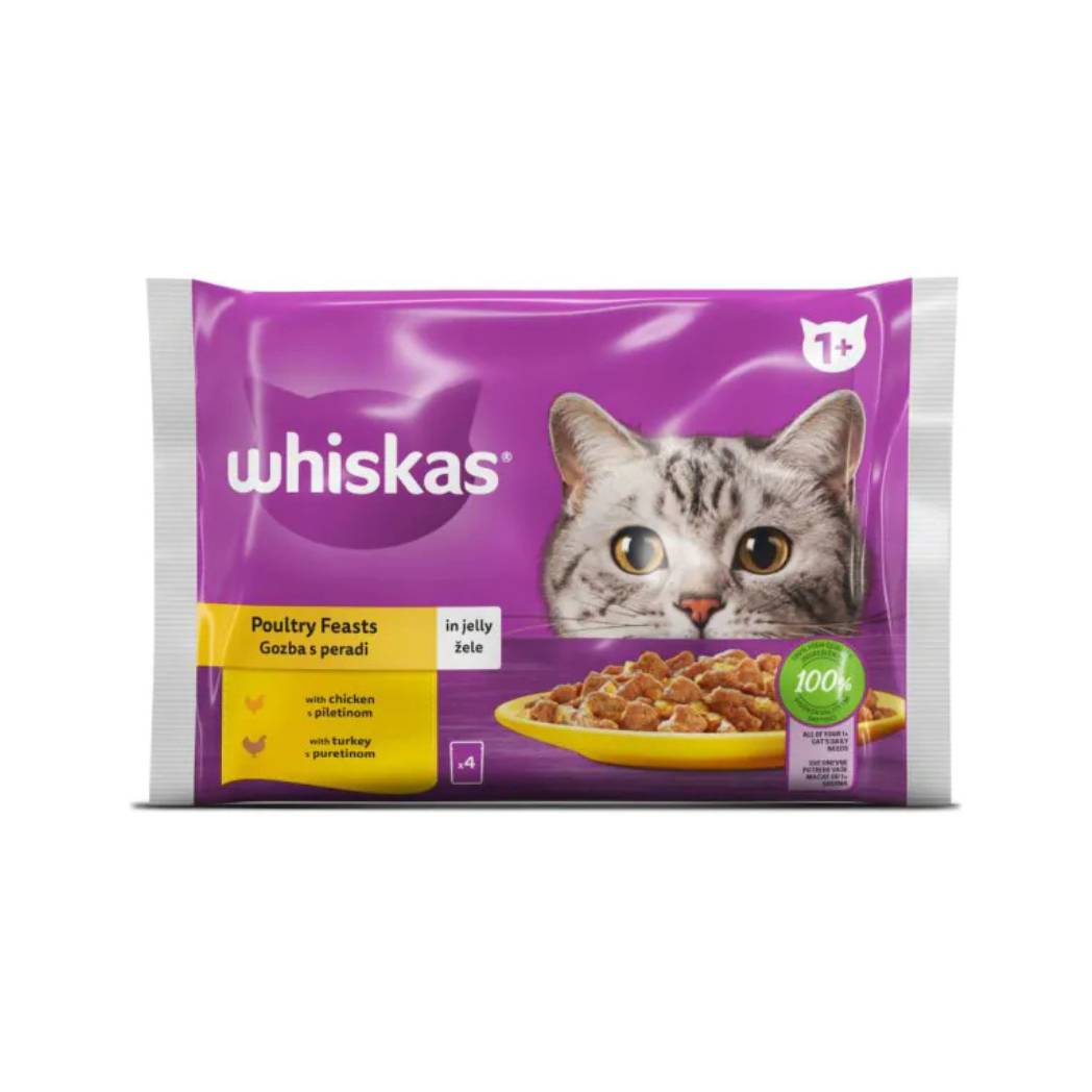 Whiskas - паучове за котки птичи ястия в желе - 6 броя х 4х85 гр.
