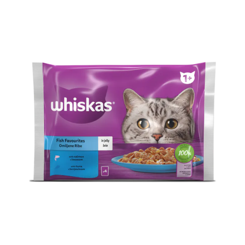 Whiskas - паучове за котки рибни ястия в желе - 6 броя х 4х85 гр.