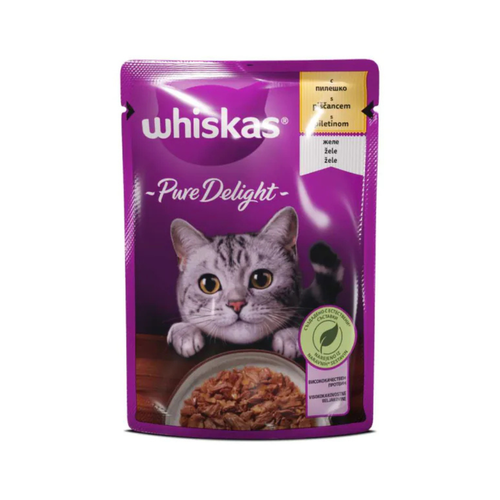 Whiskas Pure Delight - паучове за котки пилешко в желе - 12 броя х 85 гр.
