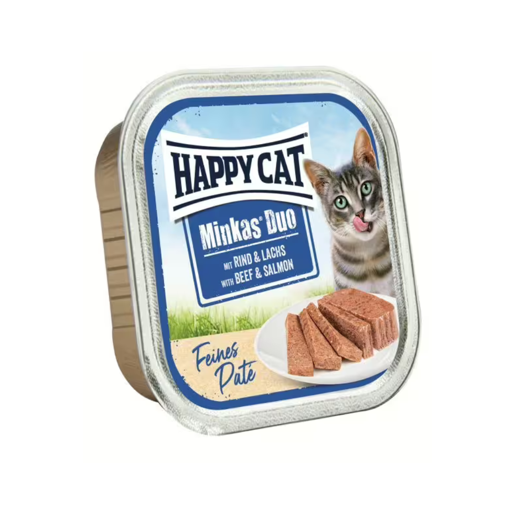 Happy Cat - пастет за котки с плътно говеждо месо и сочна сьомга - 6 броя х 100 гр.