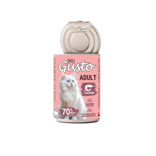 Deli Gusto Cat Shimp - Консервирана храна за котки - хапки в сос със скариди - 6 броя х 415 гр.