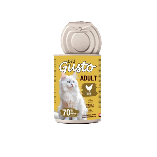 Deli Gusto Cat Chicken - Консервирана храна за котки - хапки в сос с пиле - 6 броя х 415 гр.
