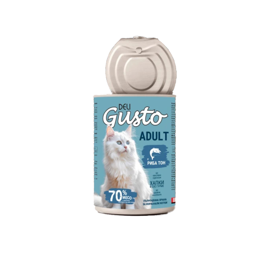 Deli Gusto Cat Tuna - Консервирана храна за котки - хапки в сос с риба тон - 6 броя х 415 гр.