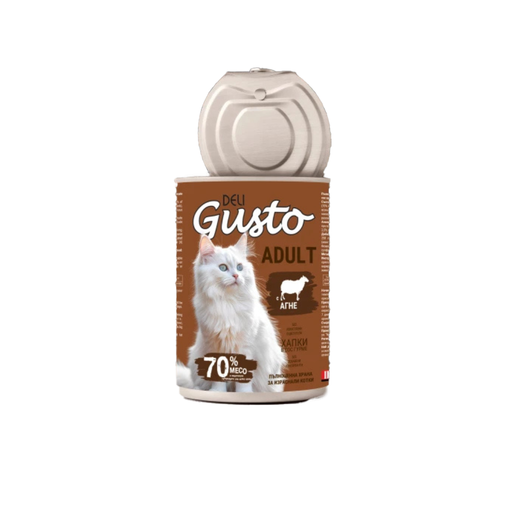 Deli Gusto Cat Lamb - Консервирана храна за котки - хапки в сос с агнешко - 6 броя х 415 гр.