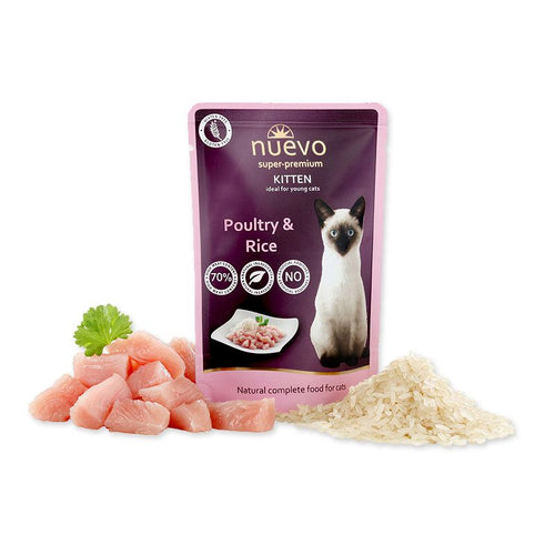 Nuevo super - premium kitten - пауч за подрастващи котки с пиле с ориз - 6 броя х 85 гр.