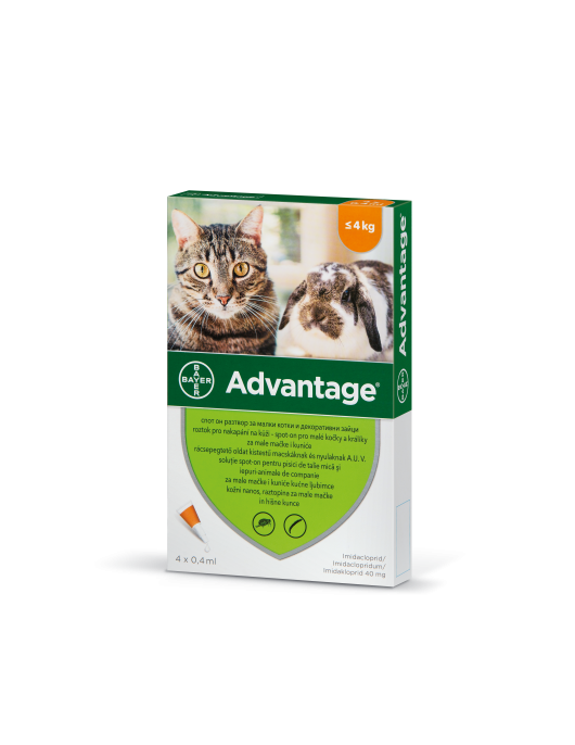 Advantage Spot On - Противопаразитни пипети за котки с тегло до 4 кг. - 4 броя в опаковка