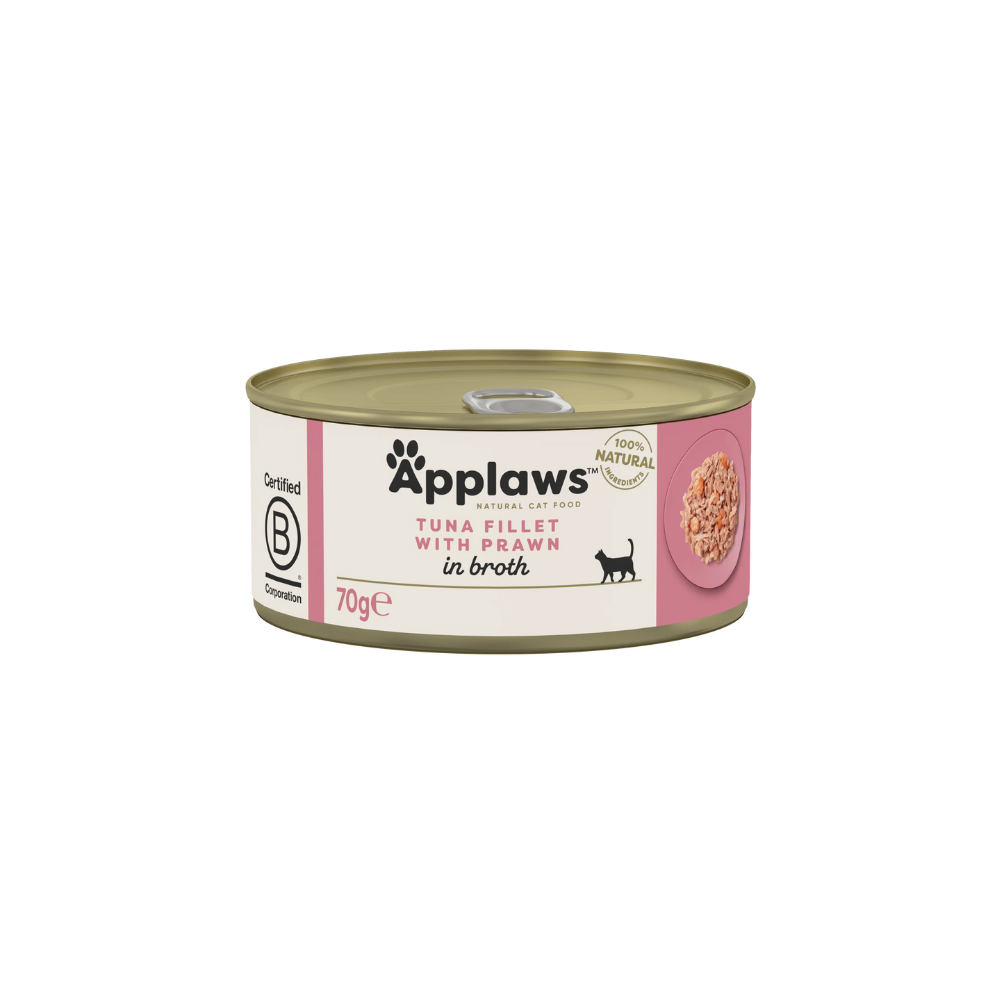 Applaws - консервирана храна за котки с риба тон със скариди в бульон - 6 броя х 70 гр. или 6 броя х 156 гр.
