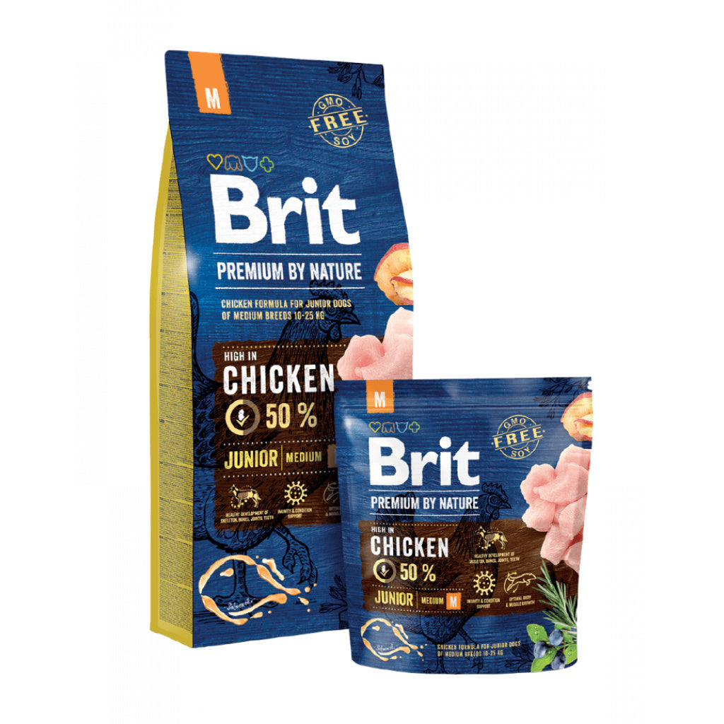 Brit Premium Junior M - суха храна за подрастващи кучета от средни породи с прясно пилешко месо