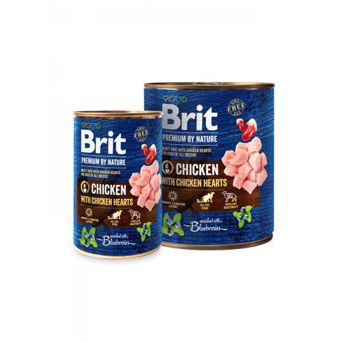 Brit Premium - консервирана храна за кучета с пилешко и сърца - 6 броя х 400 гр. или 6 броя х 800 гр.