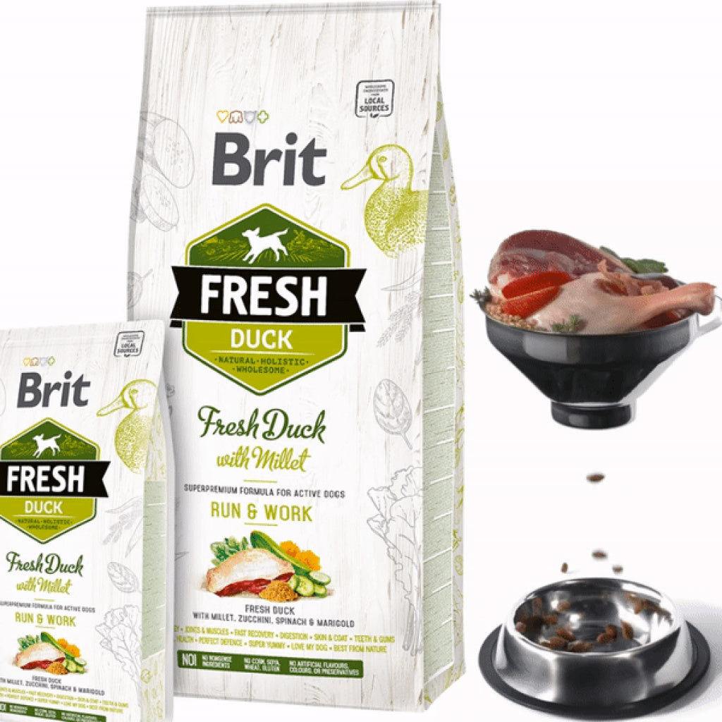 Brit Fresh - суха храна за кучета с прясно патешко месо, тиквички и спанак