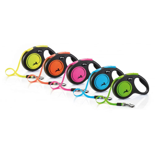 flexi Classic Neon M - 5 м. лента за кучета до 25 кг. - 5 цвята светлоотразителен
