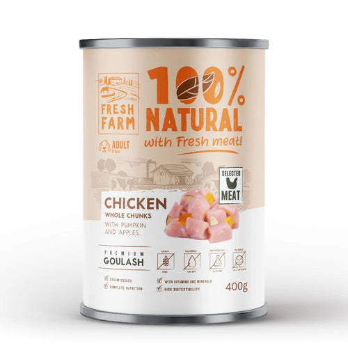 Fresh Farm - консервирана храна за кучета с гулаш пиле, тиква и ябълка - 6 броя х 400 гр.