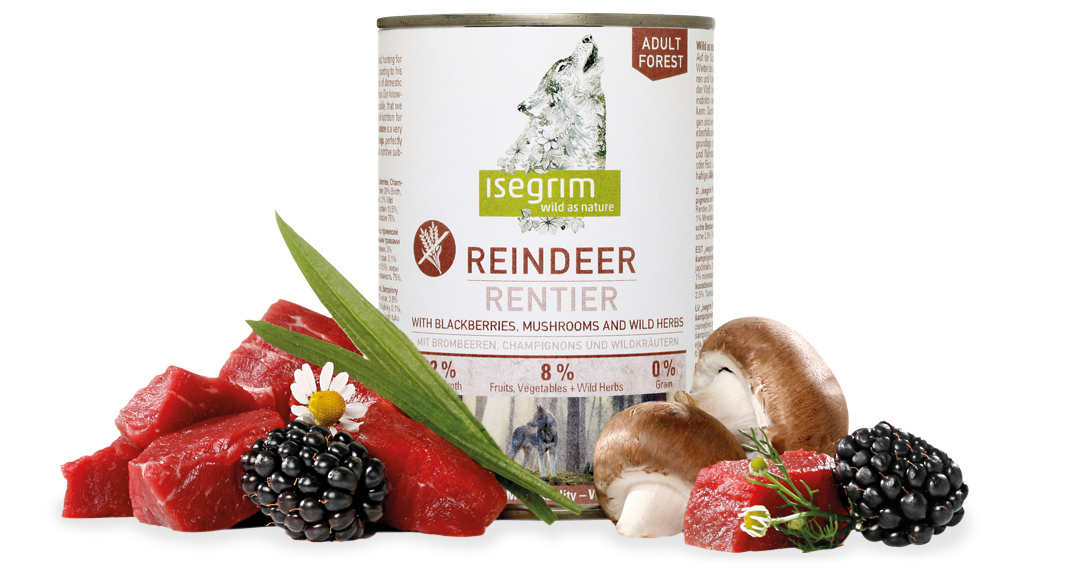 Isegrim - консервирана храна за кучета с елен, къпини и гъби - 6 броя x 800 гр.