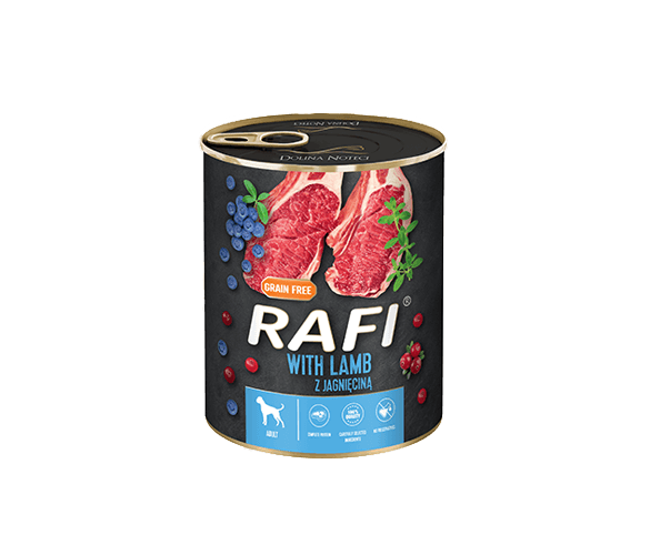 RAFI - консервирана храна за кучета с агнешко - 6 броя x 800 гр.