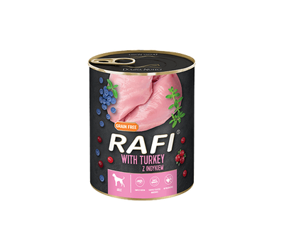 RAFI – консервирана храна за кучета с пуйка – 6 броя x 800 гр.