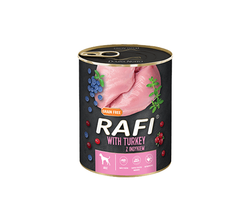 RAFI – консервирана храна за кучета с пуйка – 6 броя x 800 гр.