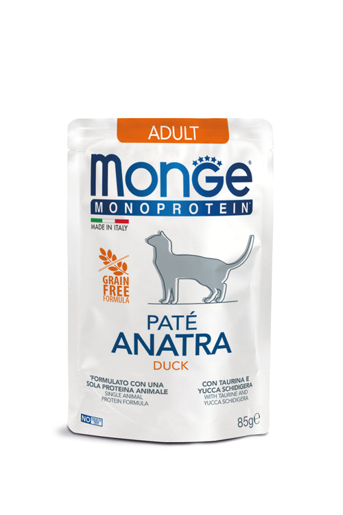 Monge Monoprotein - паучове за котки с патешко и картофи - 6 броя x 85 гр.