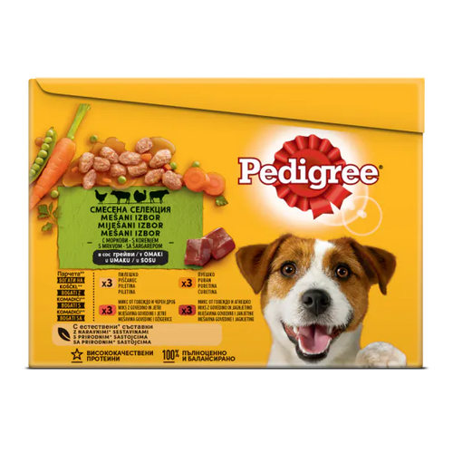 Pedigree - паучове за кучета микс меню в сос грейви - 12 броя в опаковка x 100 гр.