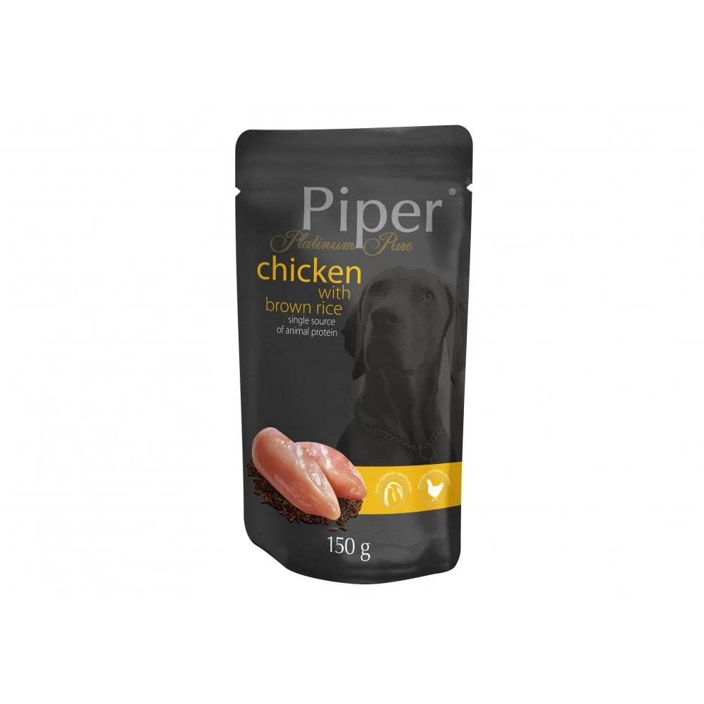Piper Adult - пауч за кучета с пиле и кафяв ориз - 6 броя х 150 гр.