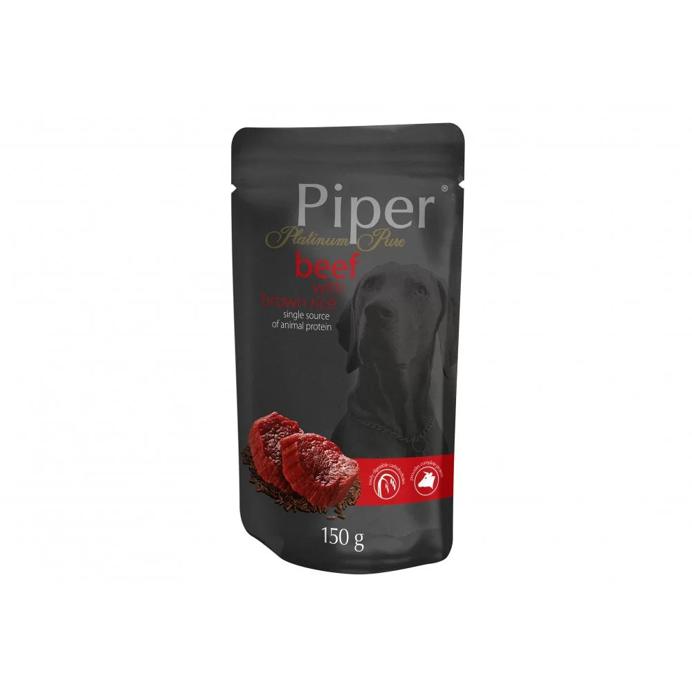 Piper Adult - пауч за кучета с телешко и кафяв ориз - 6 броя х 150 гр.