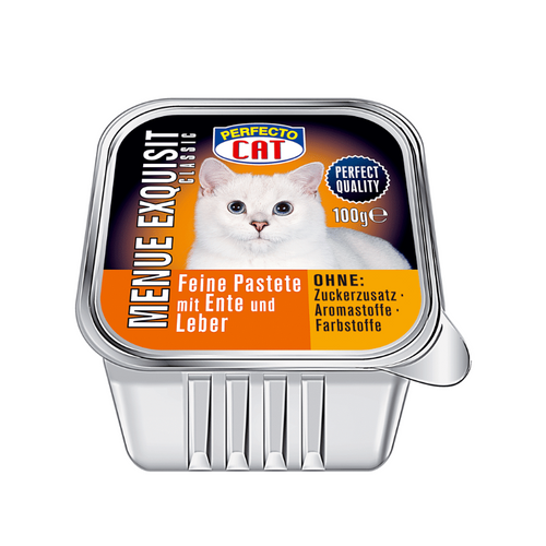 Perfecto Cat - пастет за котки с патешко и черен дроб - 6 броя x 100 гр.