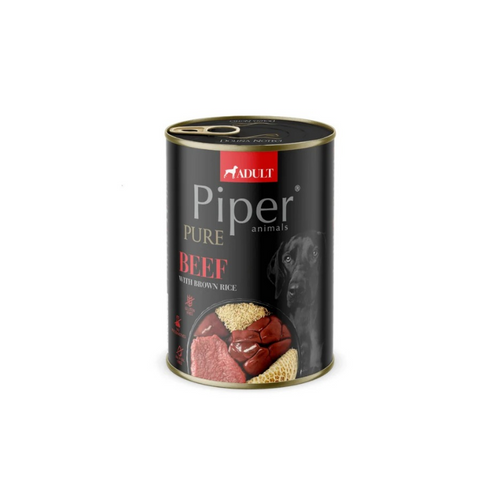 Piper Adult - консервирана храна за кучета с говеждо и кафяв ориз - 6 броя х 400 гр.