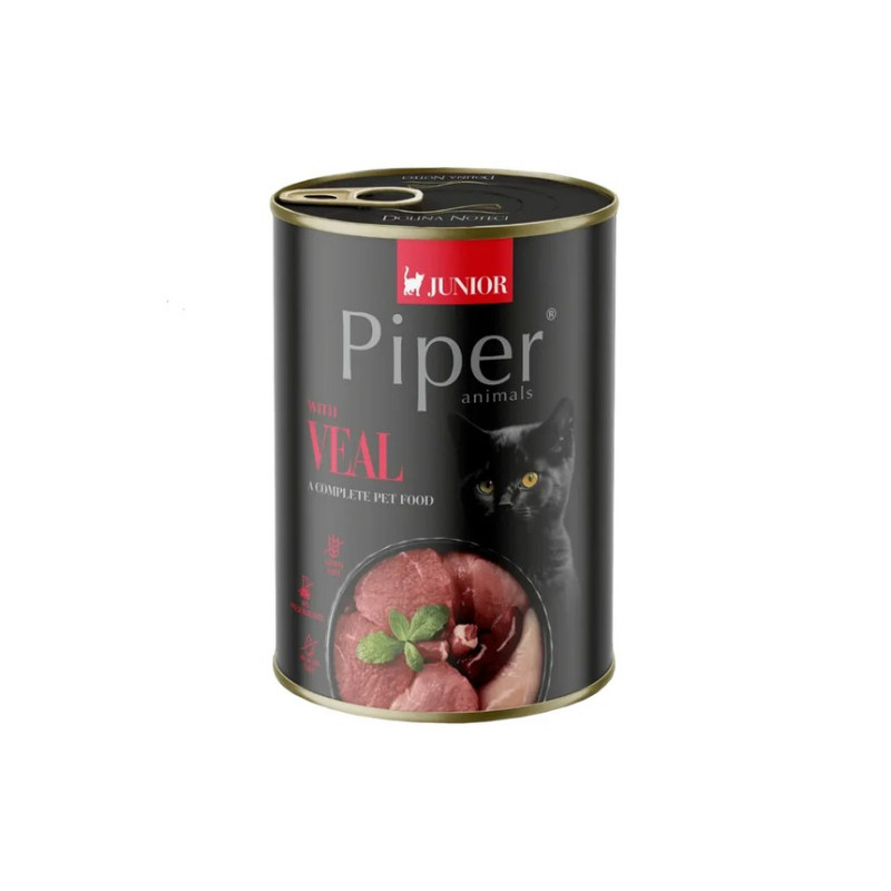 Piper Cat Junior - консервирана храна за подрастващи котки с телешко - 6 броя х 400 гр.