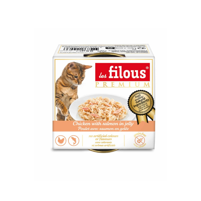Les Filous - пастет за котки късчета пиле със сьомга в желе - 6 броя x 85 гр.
