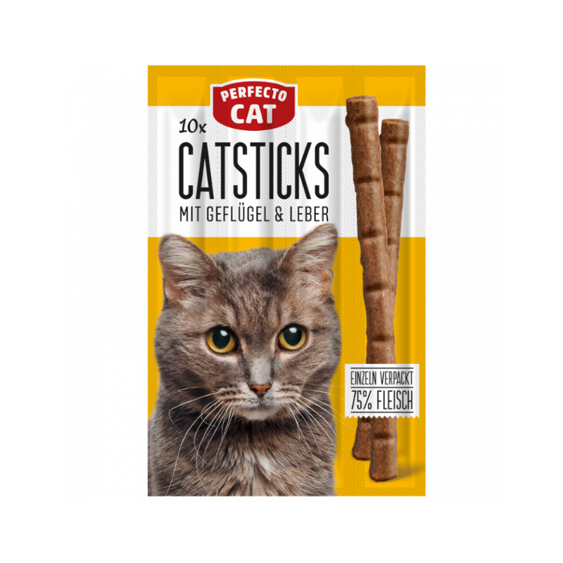 Perfecto Cat - лакомства за котки саламени пръчки с пиле и черен дроб - 10 броя в опаковка