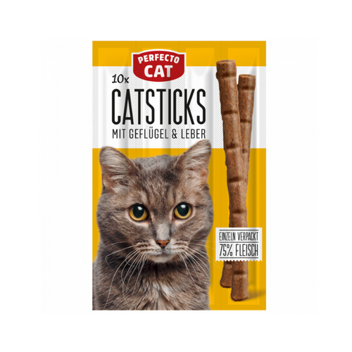 Perfecto Cat - лакомства за котки саламени пръчки с пиле и черен дроб - 10 броя в опаковка