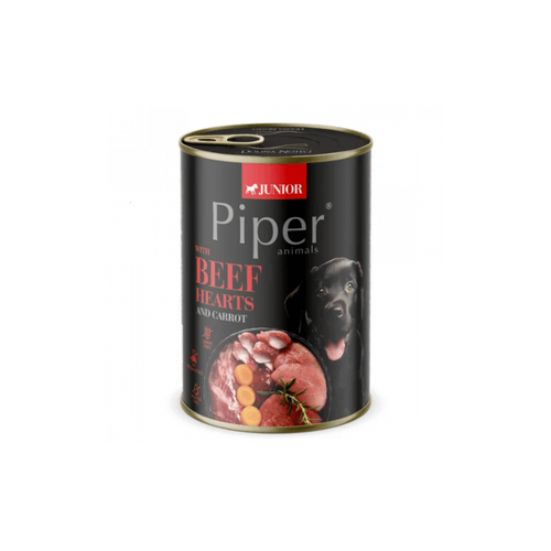Piper Junior - консервирана храна за подрастващи кучета с говежди сърца и моркови - 6 броя х 400 гр.