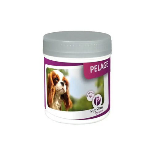 Pet Phos Canine Pelage - Витаминно-минерална добавка, препоръчвана за кучета за защита на кожата - 50 таблетки