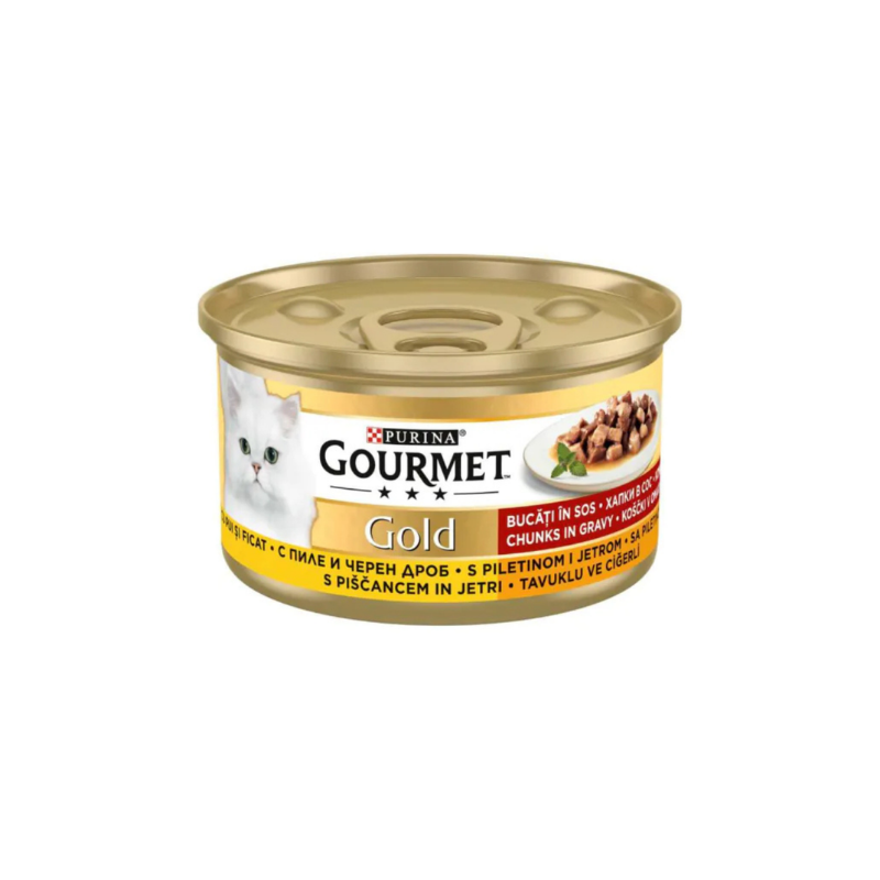 Gourmet Gold - консервирана храна за котки с пиле и дроб - 6 броя х 85 гр.