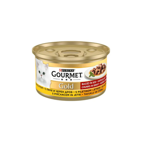 Gourmet Gold - консервирана храна за котки с пиле и дроб - 6 броя х 85 гр.