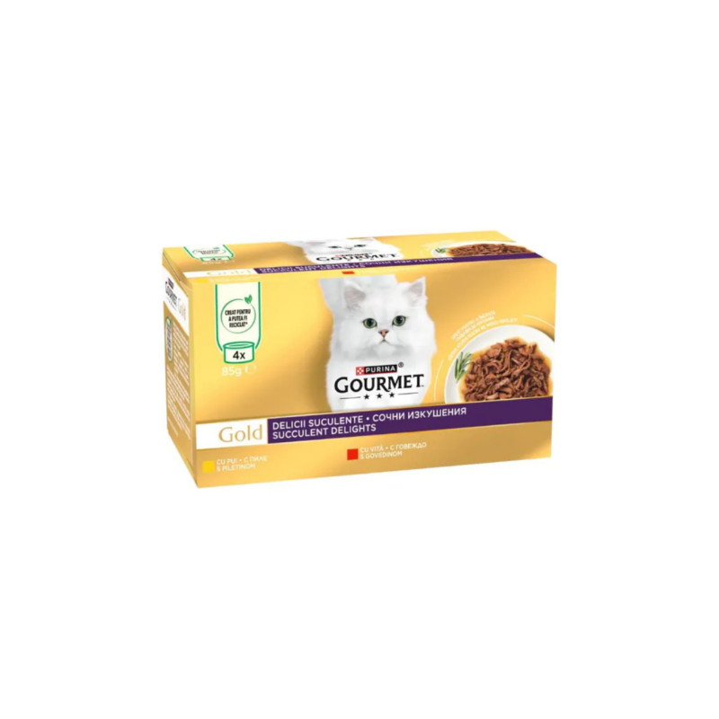 Gourmet Gold - консервирана храна за котки с пиле и говеждо - 6 броя х 4х85 гр.