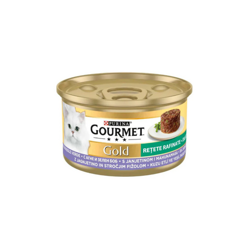 Gourmet Gold - консервирана храна за котки с агне и зелен боб - 6 броя х 85 гр.