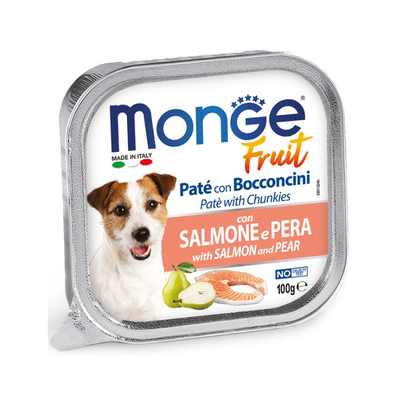 Monge Fruit - паучове за кучета със сьомга и круша- 6 броя x 100 гр.