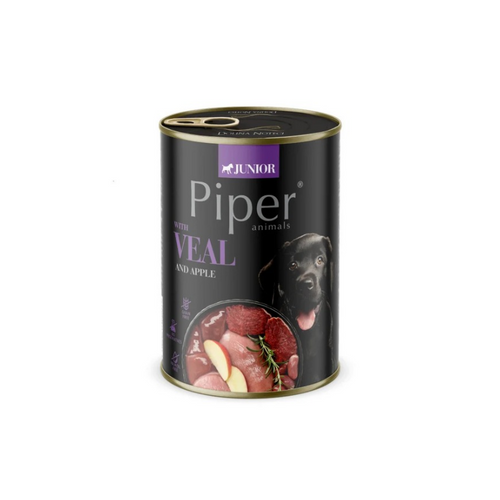 Piper Junior - консервирана храна за подрастващи кучета с телешко и ябълки - 6 броя х 400 гр.