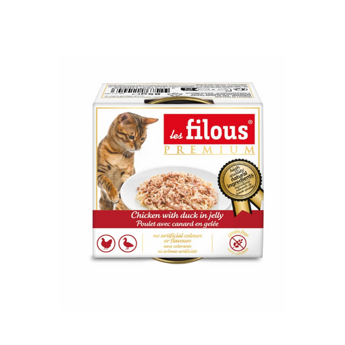 Les Filous - пастет за котки късчета пиле с патица в желе - 6 броя x 85 гр.