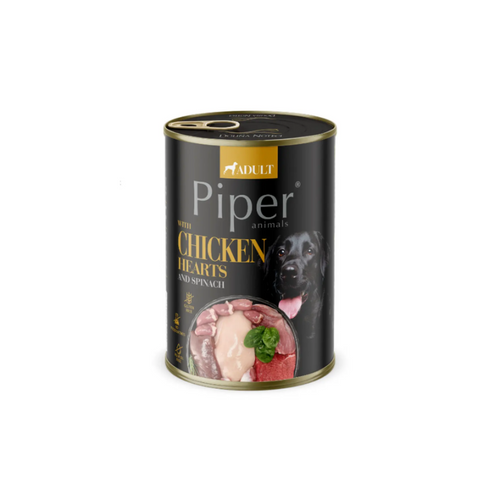Piper Adult - консервирана храна за кучета с пилешки сърца, кафяв ориз и спанак - 6 броя х 400 гр.
