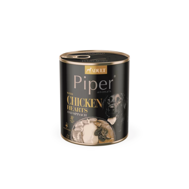 Piper Adult - консервирана храна за кучета с пилешки сърца, кафяв ориз и спанак - 6 броя х 800 гр.
