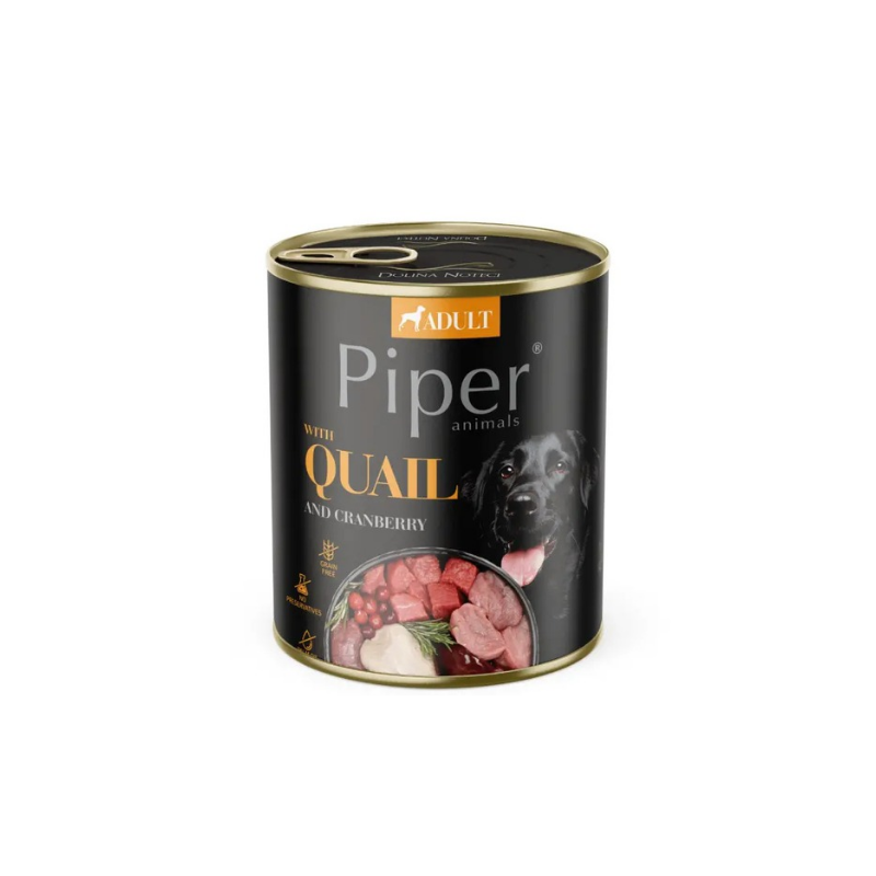 Piper Adult - консервирана храна за кучета с пъдпъдък и боровинки - 6 броя х 800 гр.