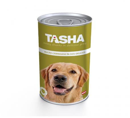 Tasha - консервирана храна за кучета с пиле - 6 броя х 415 гр. или 6 броя х 1240 гр.
