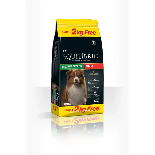 Equilibrio - суха храна за кучета от средни породи - 12 + 2 кг.