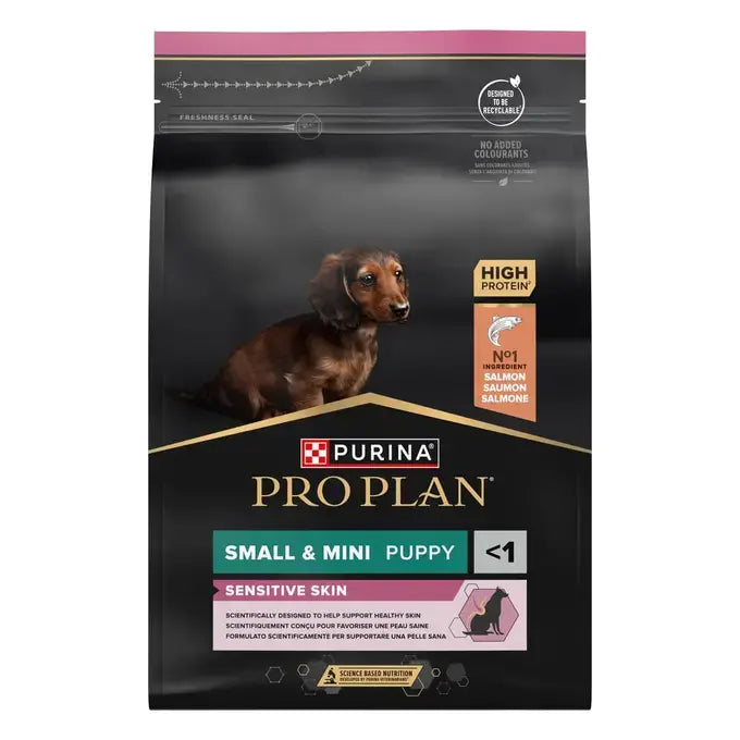 Purina Pro Plan Sensitive Skin - Суха храна за подрастващи кучета от мини породи със сьомга - 3 кг.