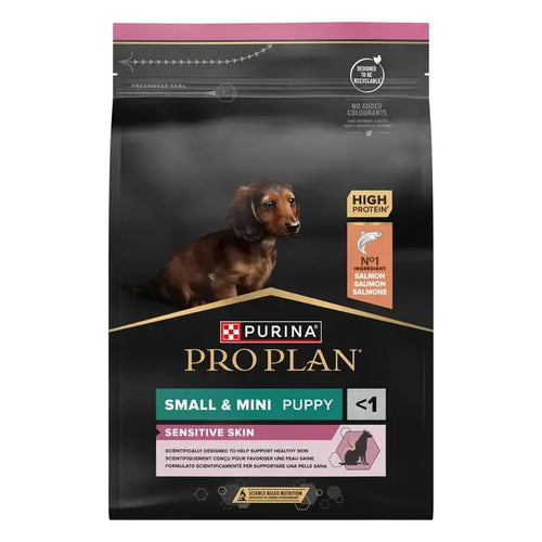Purina Pro Plan Sensitive Skin - Суха храна за подрастващи кучета от мини породи със сьомга - 3 кг.