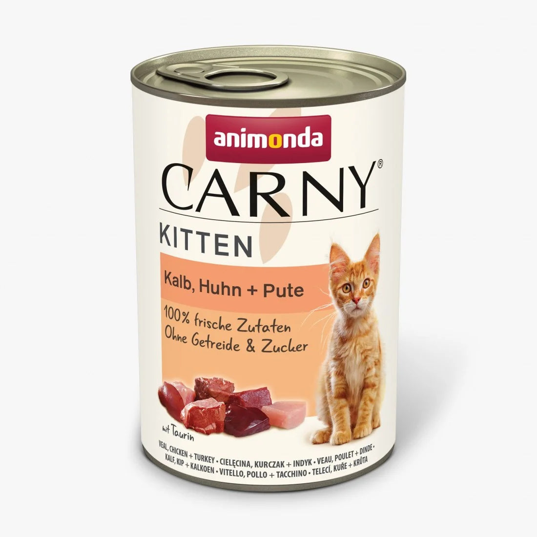 Carny Kitten - консервирана храна за подрастващи котки телешко, пиле и пуйка - 6 броя х 400 гр.