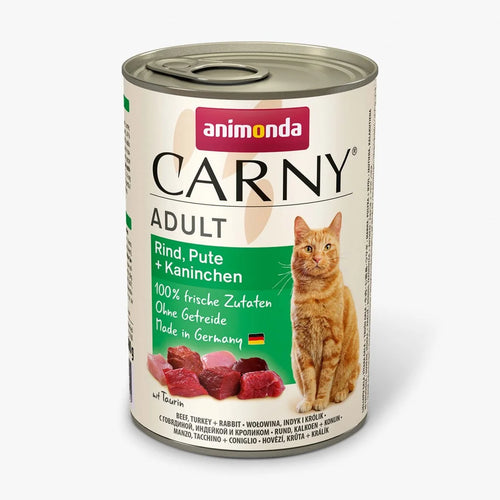 Carny Adult - консервирана храна за котки говеждо, пуйка и заек - 6 броя х 400 гр.