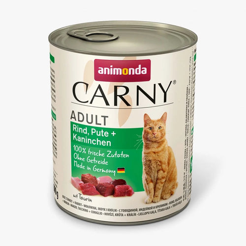 Carny Adult - консервирана храна за котки говеждо, пуйка и заек - 6 броя х 800 гр.