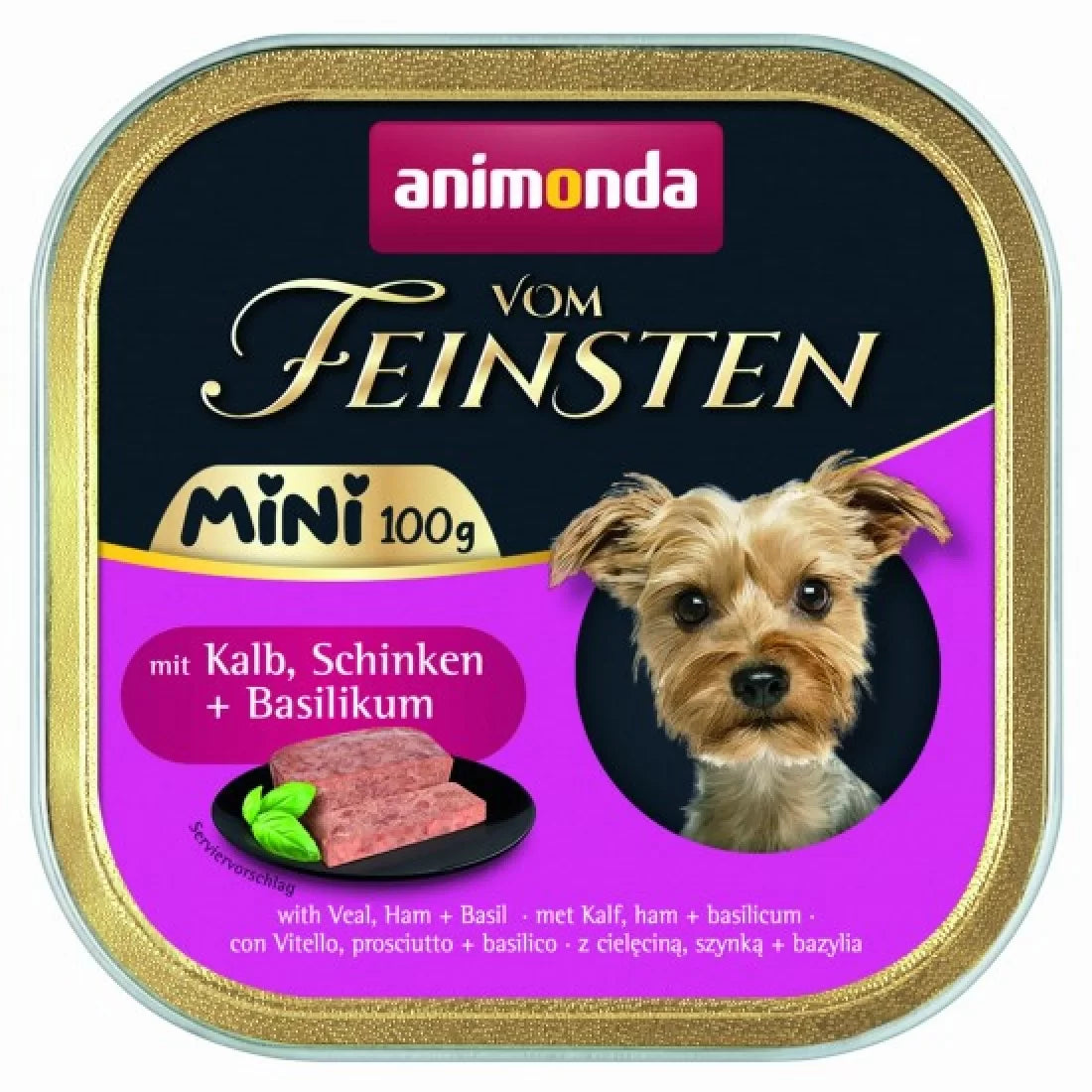 Vom Feinsten Mini Dog - пастет за кучета от дребни породи с телешко, шунка и босилек - 6 броя х 100 гр.